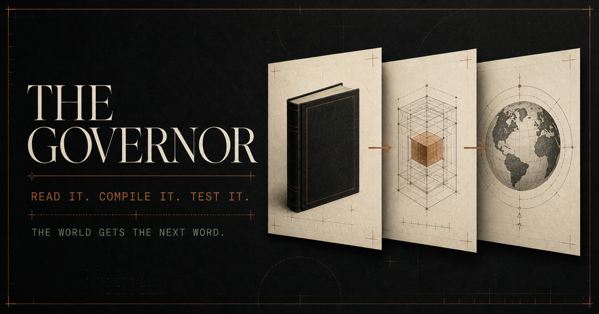 The Governor book shown as the start of a path from a model toward the world